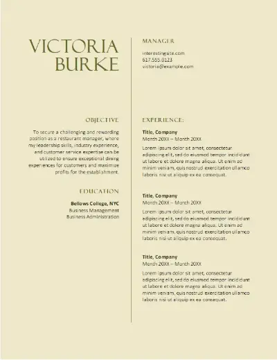 Classic food service resume